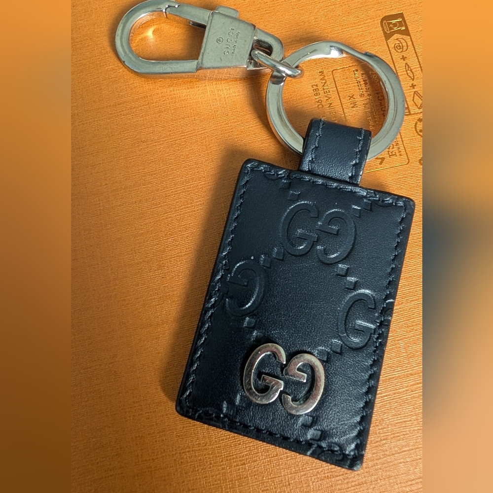 Gucci Black Embossed Leather Keychain